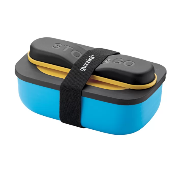 Guzzini Storego Δοχείο Φαγητού Πλαστικό Μπλε με σετ μαχ/να SET OF LUNCHBOX WITH TRAVEL CUTLERY 'ON THE GO'