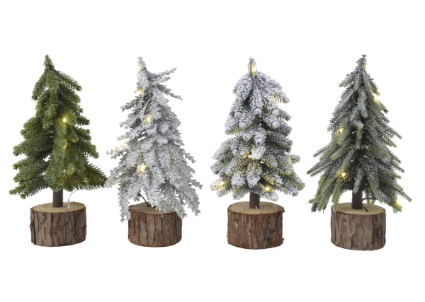 Χριστουγεννιάτικο Δεντράκι Mini tree frosted, snowy, glitter, green 4ass LED BO indoor D.12cm x H.28cm