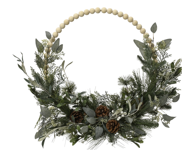 Χριστουγεννιάτικο Στεφάνι  Modern wreath glitter wooden balls, pinecones,eucalyptus indoor D.60cm x H.10cm