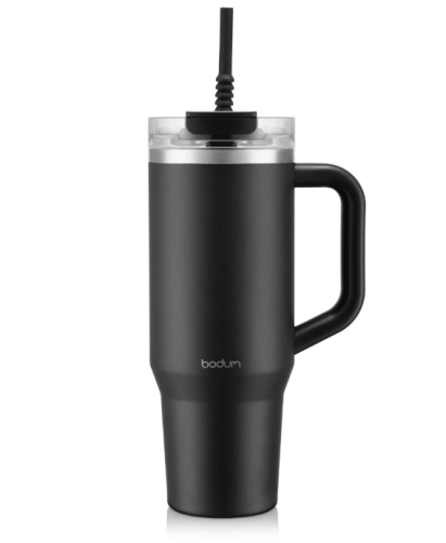 BODUM Κούπα ταξιδιού με λαβή & καλαμάκι σιλικόνης, ΜΑΥΡΟ, 1,2 L / 40 oz σε Belly Band 