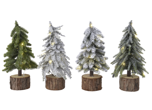 Χριστουγεννιάτικο Δεντράκι Mini tree frosted, snowy, glitter, green 4ass Micro LED BO indoor D.15cm x H.37cm