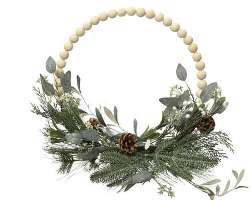 Χριστουγεννιάτικο Στεφάνι Modern wreath glitter wooden balls, pinecones,eucalyptus indoor D.40cm x H.10cm